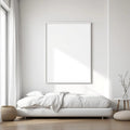 White Bedroom Room Scene Mockup — Plain Square Frame Portrait 2:3 — Perspective View — #03397 | MockupBulk