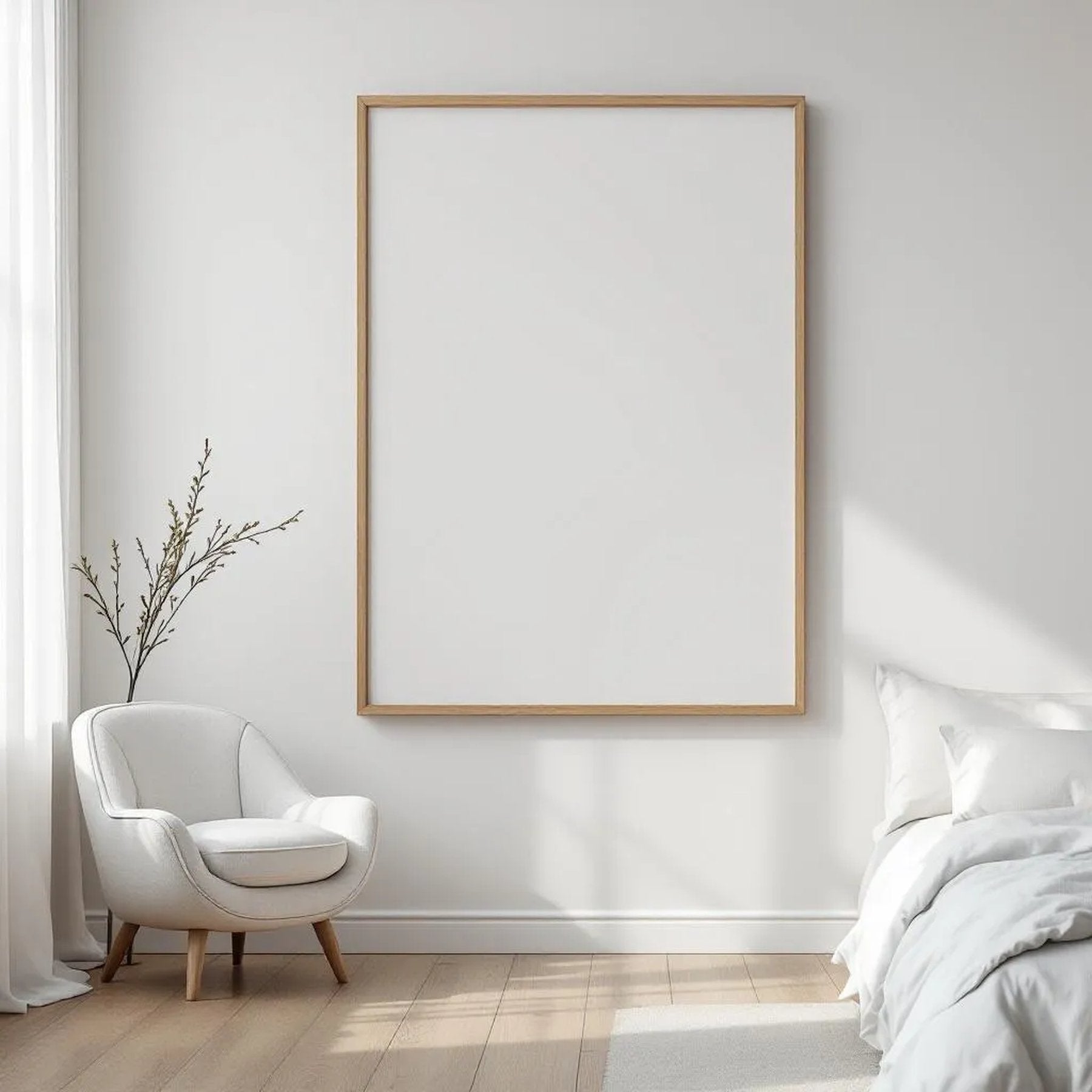 White Bedroom Professional Frame Mockup — Plain Square Frame Portrait 2:3 — Perspective View — #03409 | MockupBulk