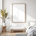 White Bedroom Room Scene Mockup — Plain Square Frame Square 1:1 — Perspective View — #03412 | MockupBulk