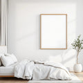 White Bedroom Lifestyle Frame Mockup — Plain Square Frame Square 1:1 — Perspective View — #03418 | MockupBulk