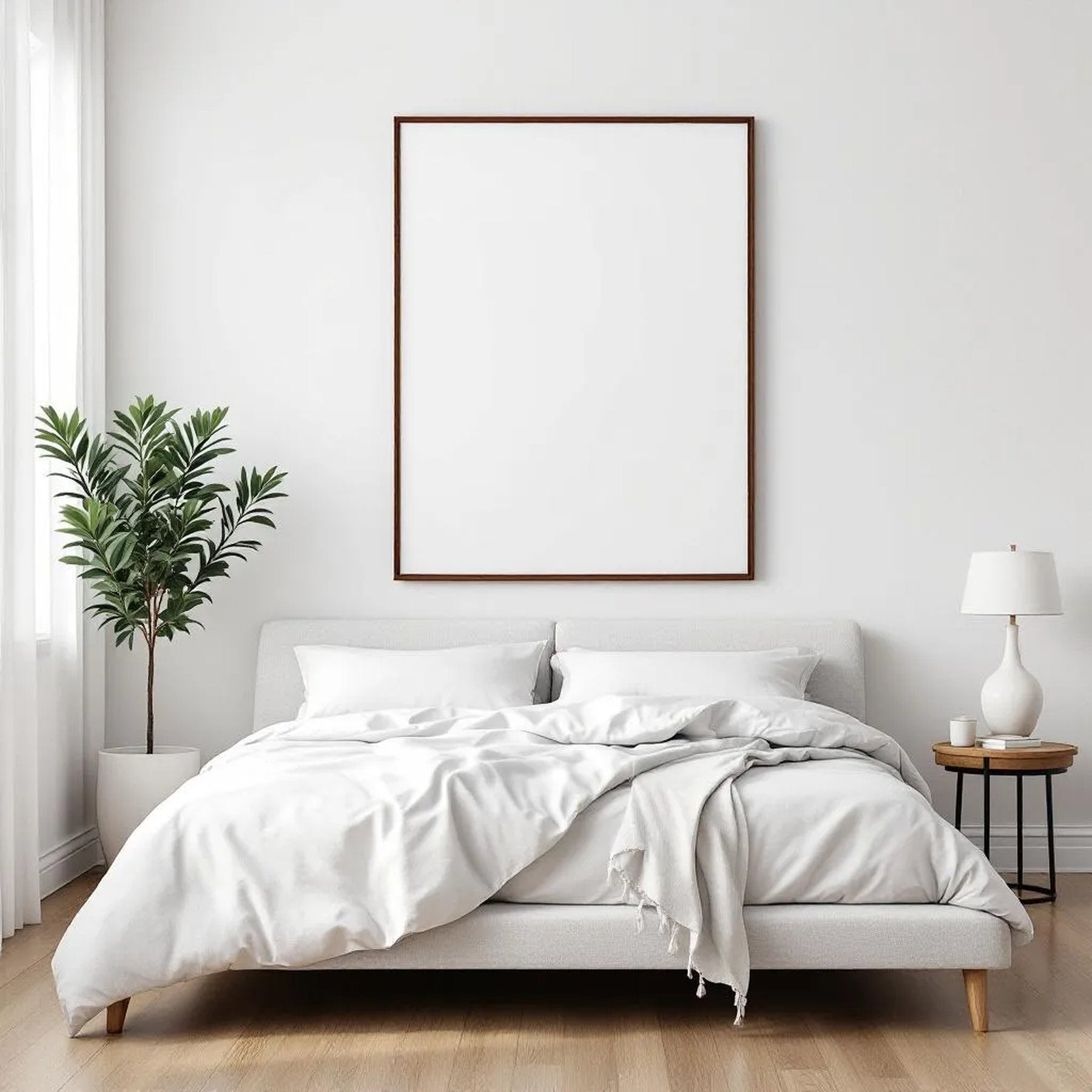 White Bedroom Premium Interior Mockup — Plain Square Frame Portrait 4:5 — Perspective View — #03424 | MockupBulk