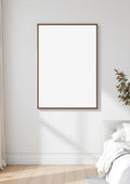 White Bedroom Room Scene Mockup — Walnut Frame Portrait 2:3 — Perspective View — #03426 | MockupBulk