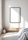 White Bedroom Styled Room Mockup — Walnut Frame Portrait 2:3 — Perspective View — #03432 | MockupBulk