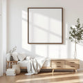 White Bedroom Editorial Room Mockup — Plain Square Frame Square 1:1 — Perspective View — #03442 | MockupBulk