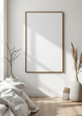 White Bedroom Wall Art Mockup — Gold Frame A-Series (A4 / A3) — Perspective View — #03453 | MockupBulk