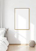 White Bedroom High-Res Frame Mockup — Gold Frame A-Series (A4 / A3) — Perspective View — #03459 | MockupBulk