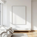 White Bedroom Editorial Room Mockup — Plain Square Frame Square 1:1 — Perspective View — #03466 | MockupBulk
