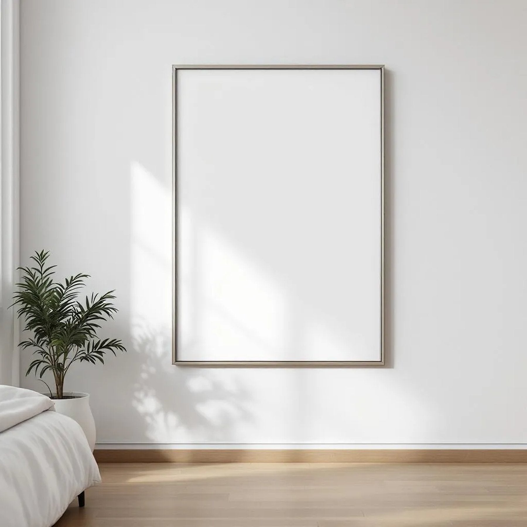 White Bedroom Wall Art Mockup — Plain Square Frame Portrait 4:5 — Perspective View — #03472 | MockupBulk