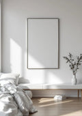 White Bedroom Wall Art Mockup — Silver Frame Portrait 2:3 — Perspective View — #03474 | MockupBulk