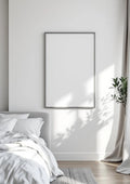 White Bedroom Editorial Room Mockup — Silver Frame Portrait 2:3 — Perspective View — #03477 | MockupBulk