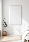 White Bedroom Interior Frame Mockup — Silver Frame Portrait 2:3 — Perspective View — #03483 | MockupBulk
