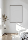 White Bedroom Wall Art Mockup — Silver Frame Portrait 2:3 — Perspective View — #03486 | MockupBulk