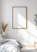 White Bedroom Lifestyle Frame Mockup — Raw Pine Frame Portrait 4:5 — Perspective View — #03495 | MockupBulk