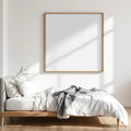 White Bedroom Lifestyle Frame Mockup — Plain Square Frame Square 1:1 — Perspective View — #03505 | MockupBulk