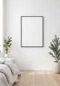 White Bedroom Wall Art Mockup — Espresso Frame A-Series (A4 / A3) — Perspective View — #03513 | MockupBulk