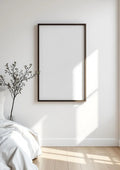 White Bedroom Lifestyle Frame Mockup — Espresso Frame A-Series (A4 / A3) — Perspective View — #03519 | MockupBulk