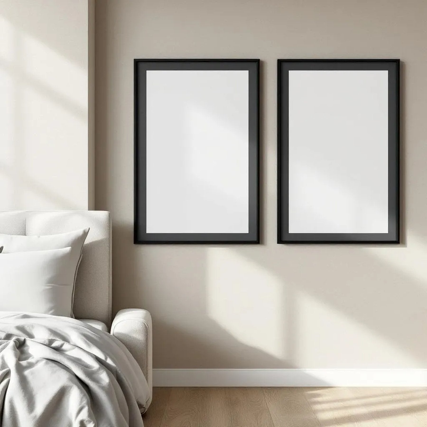 White Bedroom Professional Frame Mockup — Plain Square Frame Portrait 2:3 — Perspective View — #01970 | MockupBulk