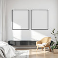 White Bedroom Wall Art Mockup — Plain Square Frame Portrait 2:3 — Perspective View — #01975 | MockupBulk