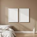 White Bedroom Room Scene Mockup — Plain Square Frame Portrait 2:3 — Perspective View — #01978 | MockupBulk