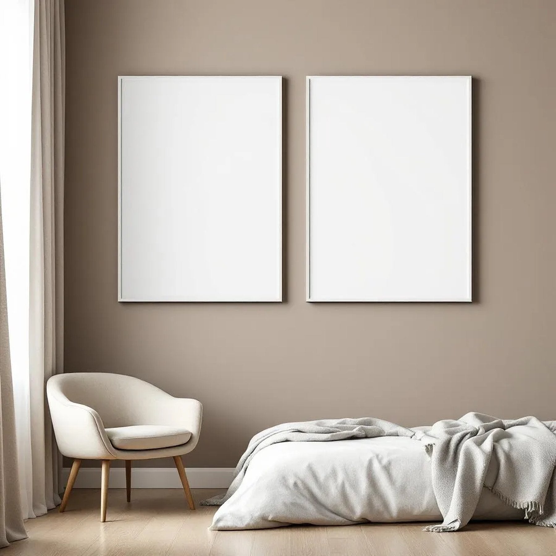 White Bedroom Styled Room Mockup — Plain Square Frame Portrait 2:3 — Perspective View — #01981 | MockupBulk