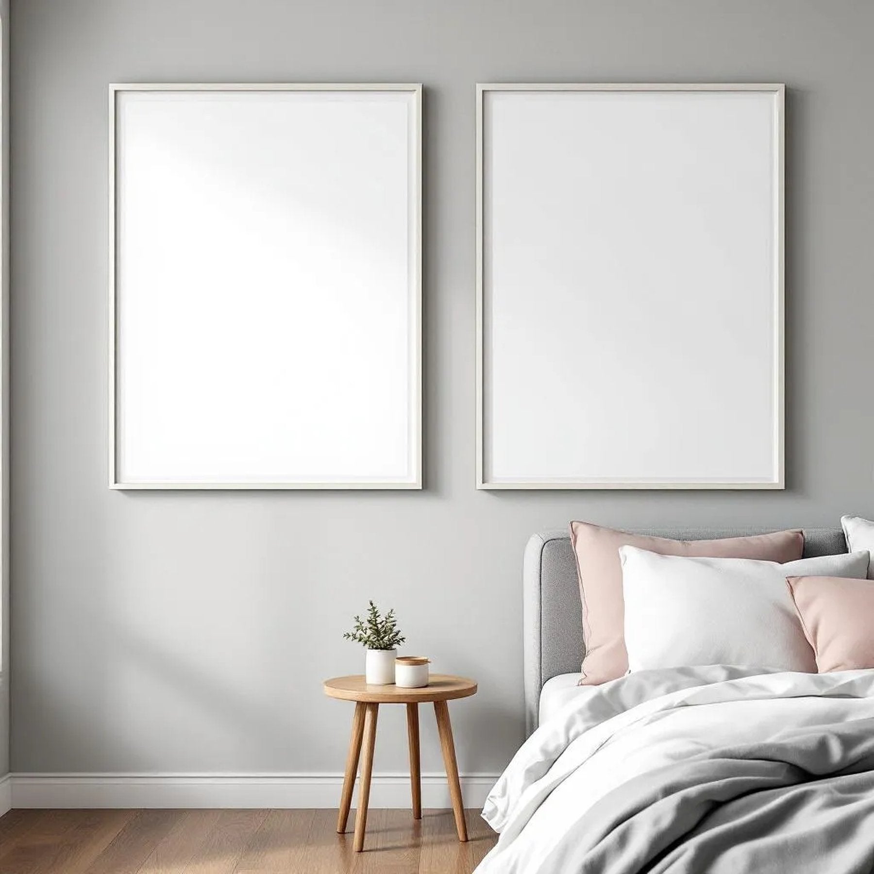 White Bedroom Premium Interior Mockup — Plain Square Frame Portrait 2:3 — Perspective View — #01983 | MockupBulk