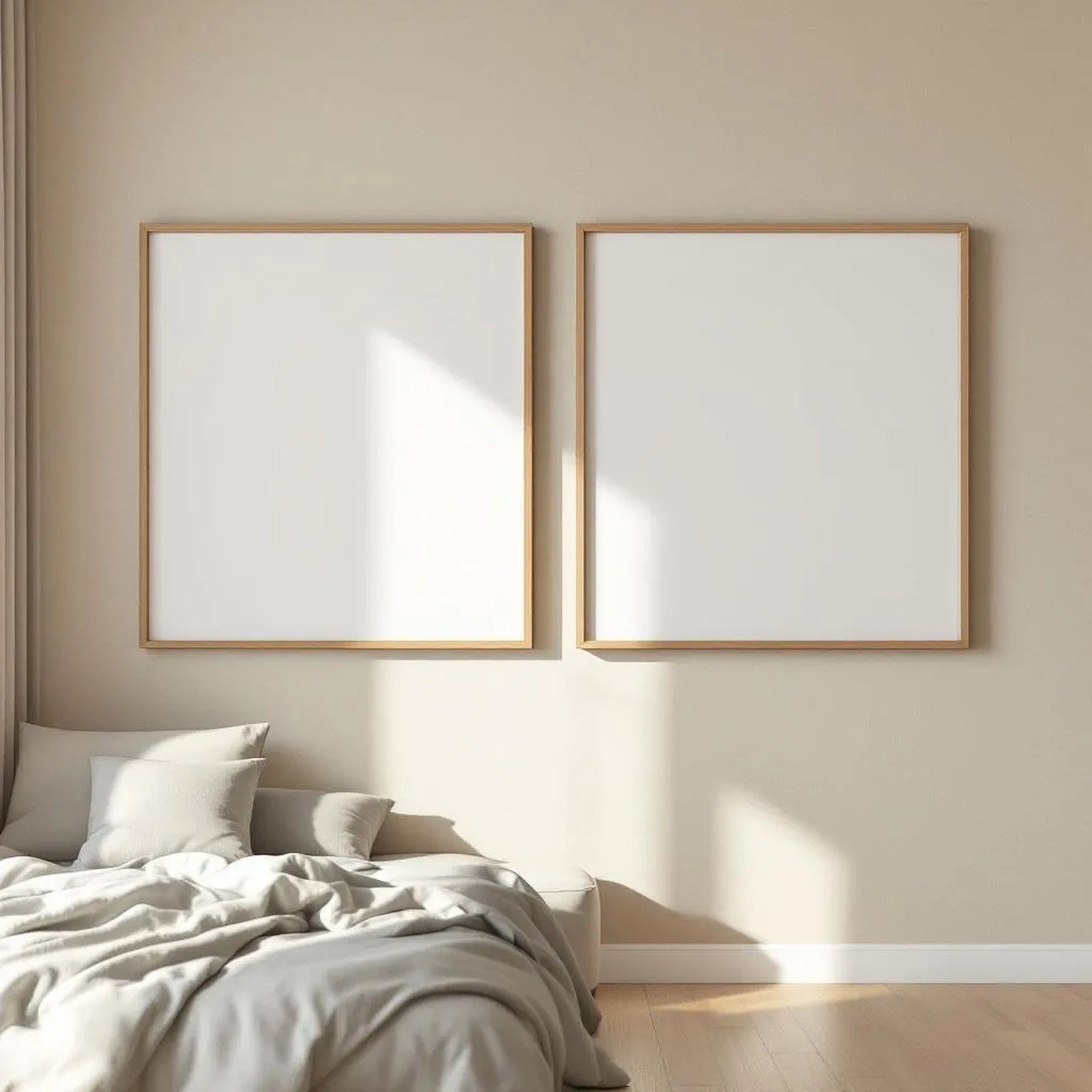 White Bedroom Professional Frame Mockup — Plain Square Frame Portrait 2:3 — Perspective View — #01991 | MockupBulk