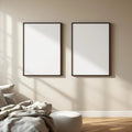 White Bedroom Frame Display Mockup — Plain Square Frame Portrait 2:3 — Perspective View — #01997 | MockupBulk