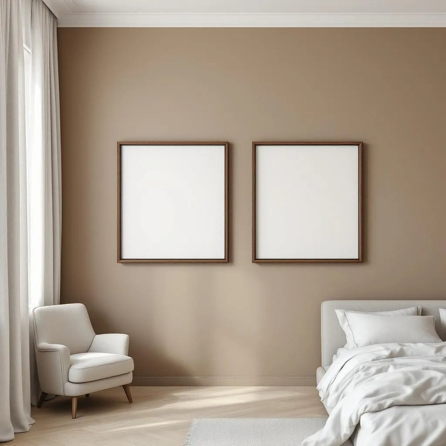 White Bedroom Professional Frame Mockup — Plain Square Frame Portrait 2:3 — Perspective View — #01999 | MockupBulk