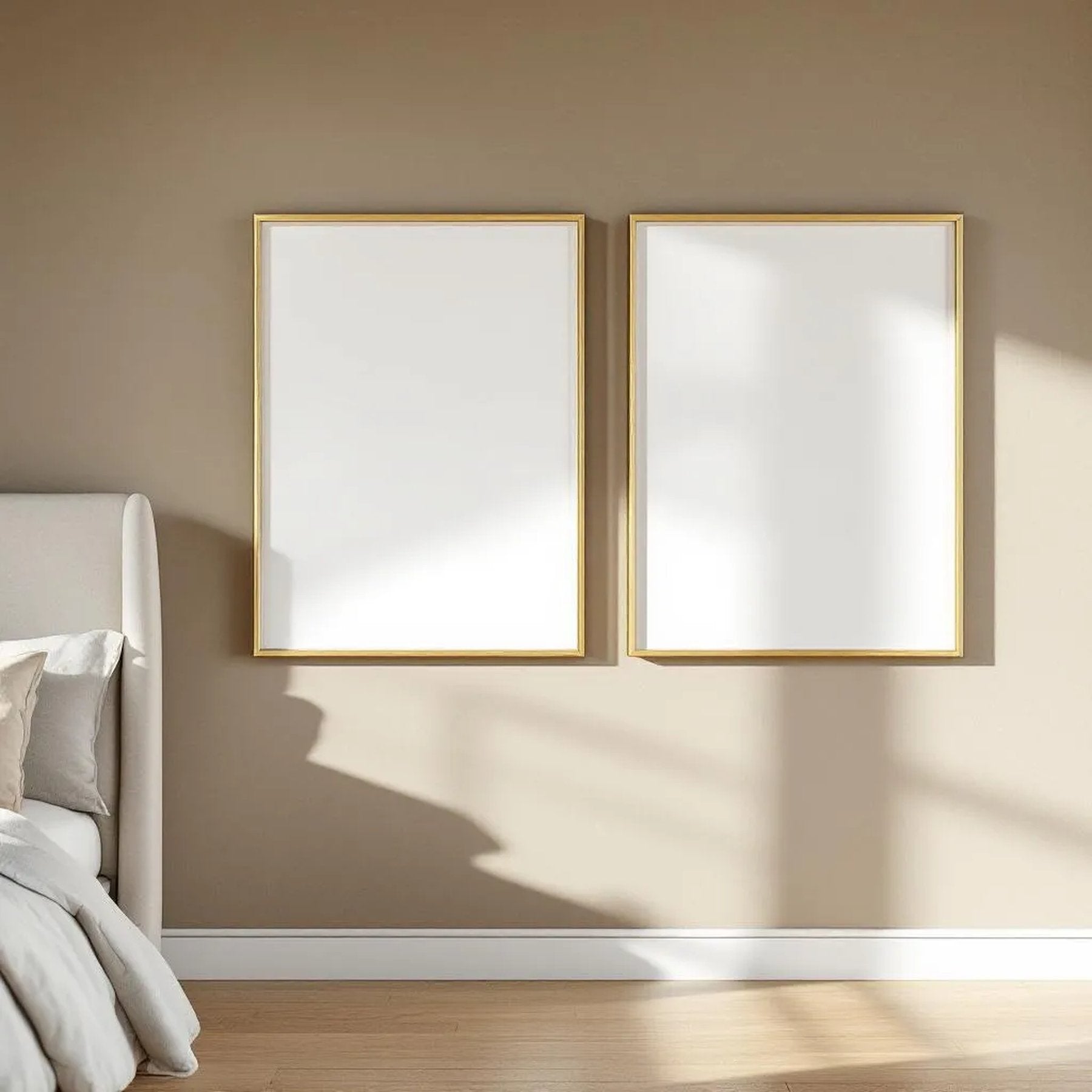 White Bedroom Editorial Room Mockup — Plain Square Frame Portrait 2:3 — Perspective View — #02002 | MockupBulk