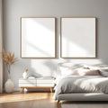 White Bedroom Room Scene Mockup — Plain Square Frame Square 1:1 — Perspective View — #02007 | MockupBulk