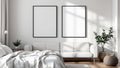 White Bedroom Premium Interior Mockup — Matte Black Frame Portrait 2:3 — Perspective View — #03533 | MockupBulk
