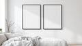 White Bedroom Room Scene Mockup — Matte Black Frame Square 1:1 — Perspective View — #03536 | MockupBulk