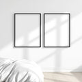 White Bedroom Wall Art Mockup — Plain Square Frame Square 1:1 — Perspective View — #03538 | MockupBulk