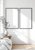 White Bedroom Editorial Room Mockup — Matte Black Frame Portrait 5:7 — Perspective View — #03540 | MockupBulk