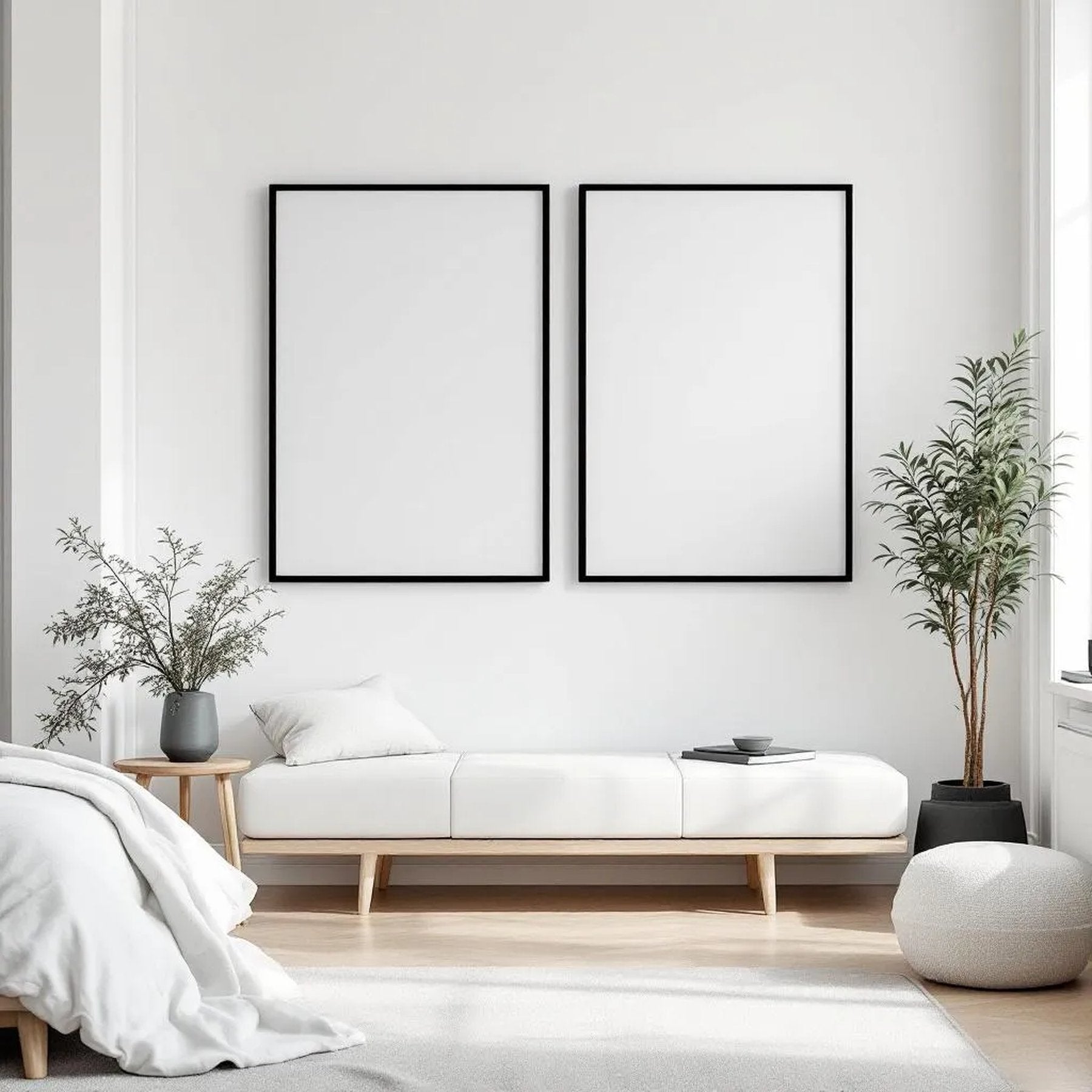 White Bedroom Wall Art Mockup — Plain Square Frame Portrait 4:5 — Perspective View — #03541 | MockupBulk