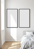 White Bedroom Professional Frame Mockup — Matte Black Frame Portrait 2:3 — Perspective View — #03543 | MockupBulk