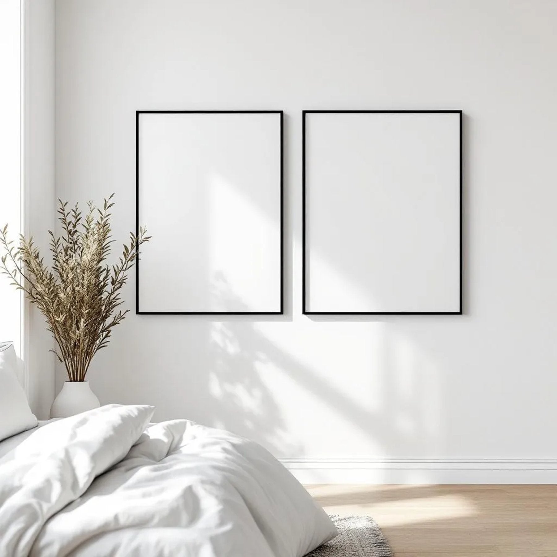 White Bedroom Frame Display Mockup — Plain Square Frame Portrait 4:5 — Perspective View — #03544 | MockupBulk