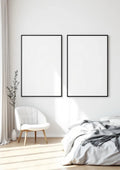 White Bedroom Room Scene Mockup — Matte Black Frame A-Series (A4 / A3) — Perspective View — #03549 | MockupBulk