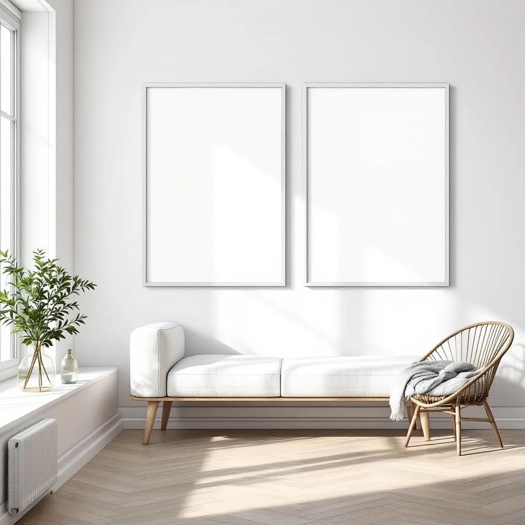 White Bedroom Wall Art Mockup — Plain Square Frame Portrait 4:5 — Perspective View — #03550 | MockupBulk