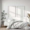 White Bedroom Interior Frame Mockup — Plain Square Frame Square 1:1 — Perspective View — #03553 | MockupBulk
