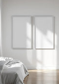 White Bedroom Premium Interior Mockup — White Frame Portrait 2:3 — Perspective View — #03555 | MockupBulk