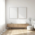 White Bedroom Wall Art Mockup — Plain Square Frame Portrait 2:3 — Perspective View — #03559 | MockupBulk