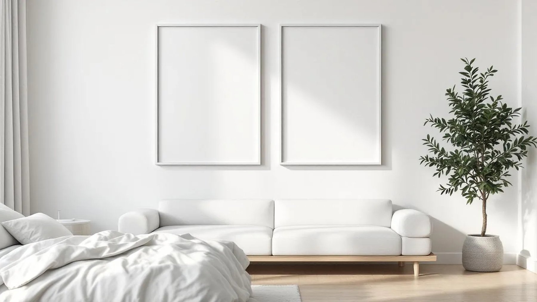 White Bedroom Frame Display Mockup — White Frame Square 1:1 — Perspective View — #03560 | MockupBulk