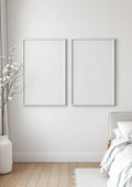 White Bedroom Interior Frame Mockup — White Frame Portrait 2:3 — Perspective View — #03561 | MockupBulk