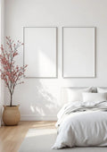 White Bedroom Styled Room Mockup — White Frame Portrait 2:3 — Perspective View — #03564 | MockupBulk