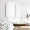 White Bedroom Editorial Room Mockup — Plain Square Frame Square 1:1 — Perspective View — #03568 | MockupBulk