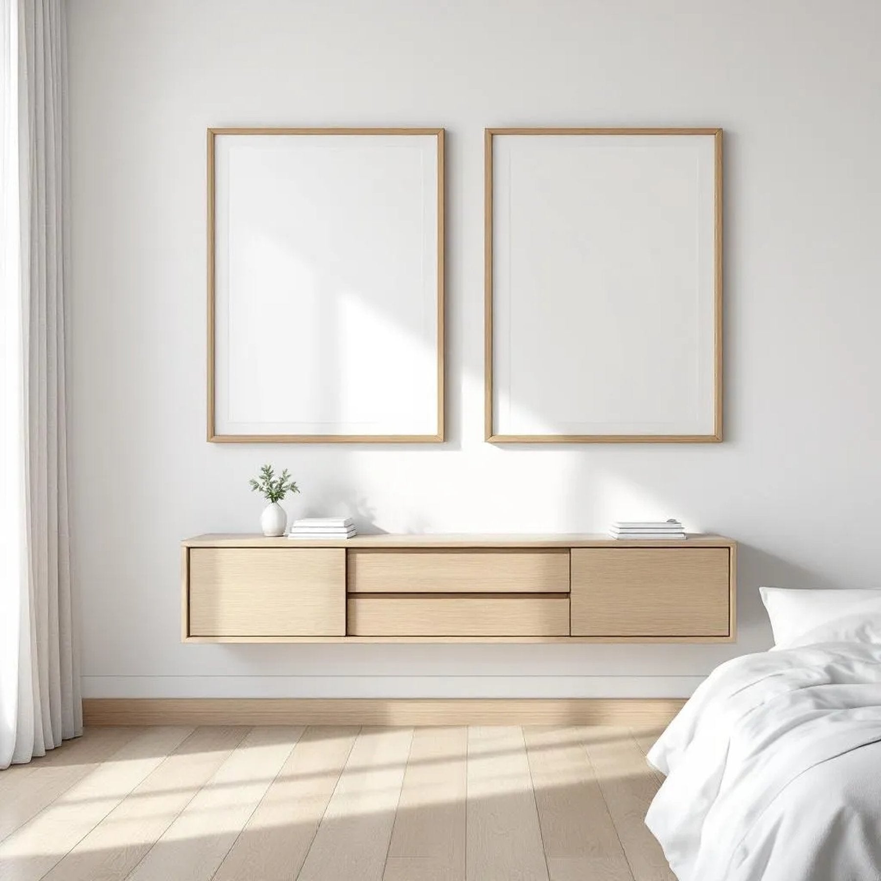 White Bedroom Styled Room Mockup — Plain Square Frame Portrait 2:3 — Perspective View — #03574 | MockupBulk