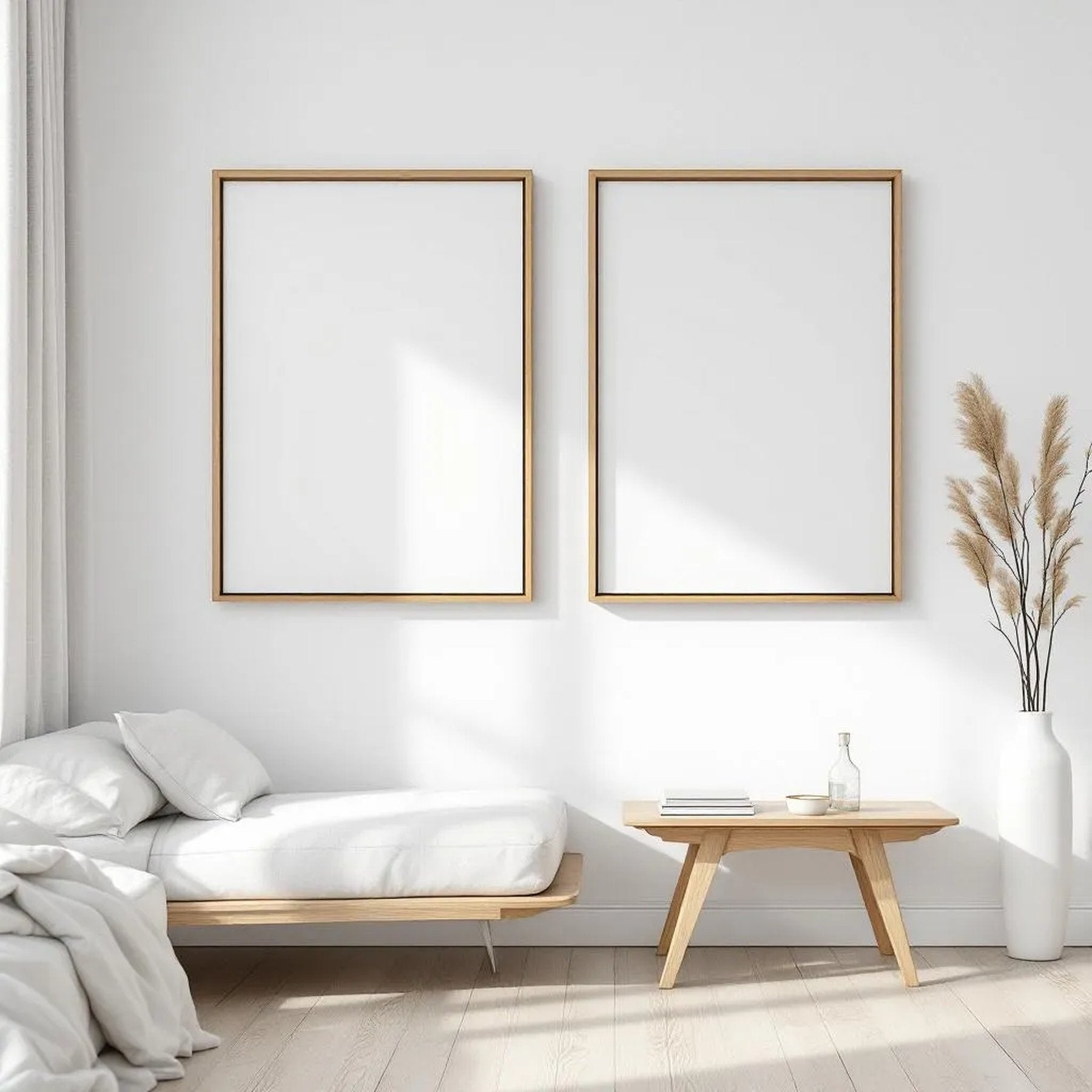 White Bedroom Frame Display Mockup — Plain Square Frame Landscape 11x14 — Perspective View — #03577 | MockupBulk