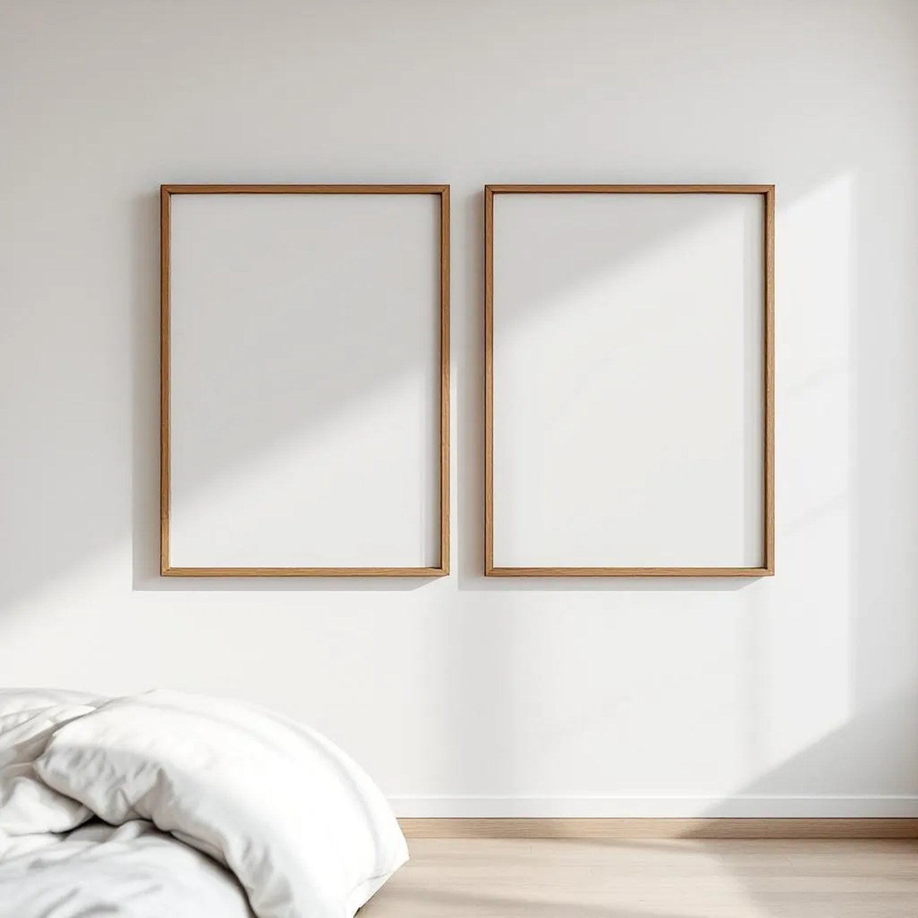White Bedroom Room Scene Mockup — Plain Square Frame Square 1:1 — Perspective View — #03580 | MockupBulk