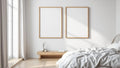 White Bedroom Lifestyle Frame Mockup — Natural Oak Frame Square 1:1 — Perspective View — #03581 | MockupBulk
